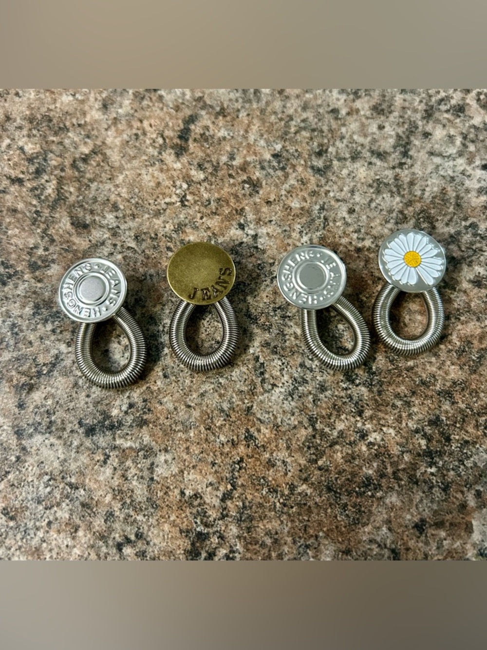 Jeans Button Loop Extenders - Silver and Brass with Daisy Accent